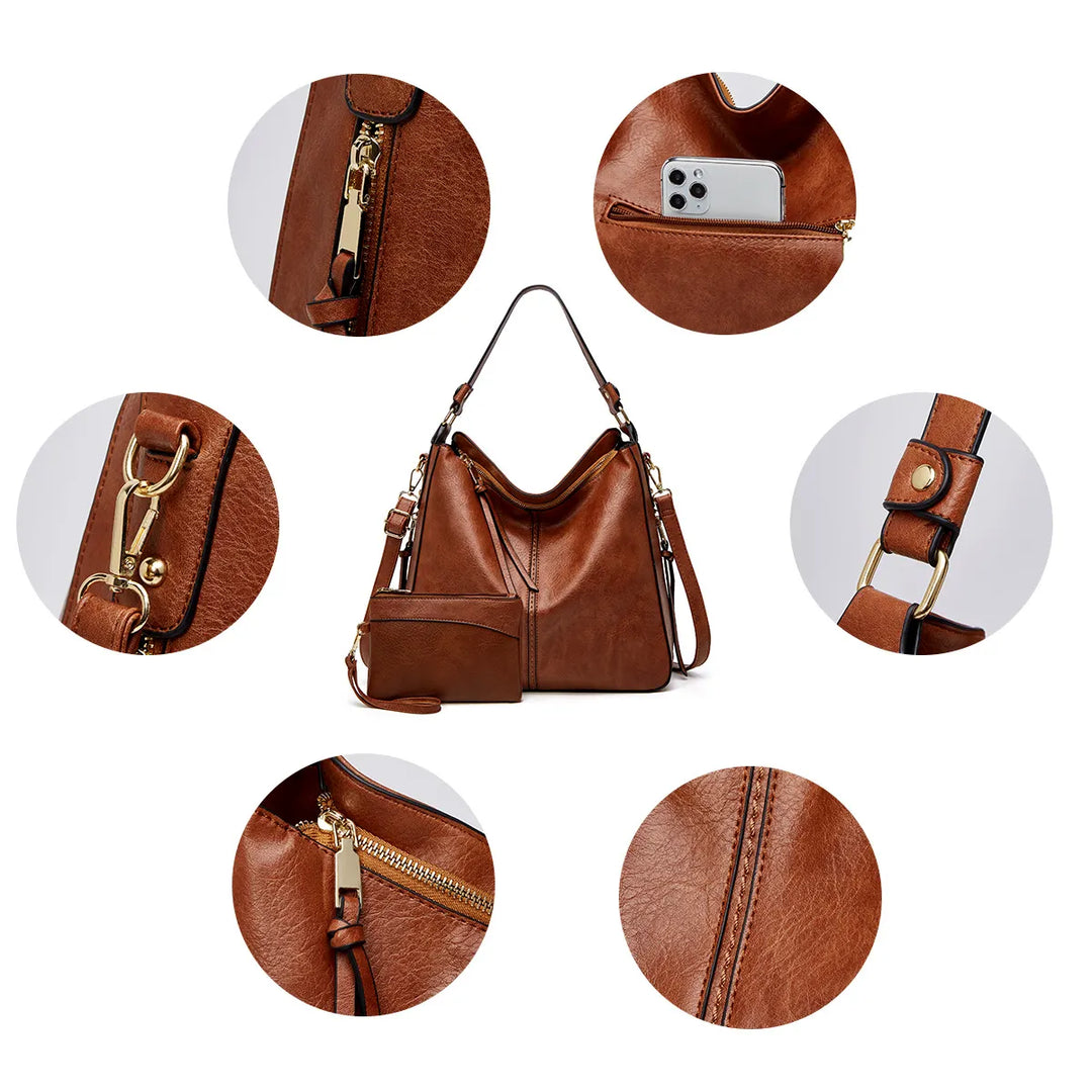 Borsa Hobo di Lusso Antifurto in Pelle + Pochette in Omaggio