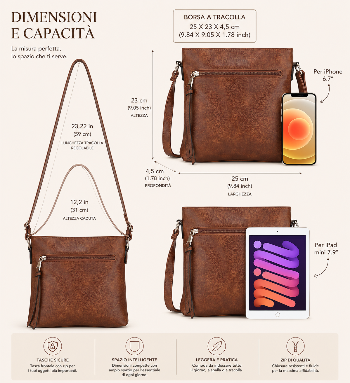Set Hobo in Vera Pelle – 3 Pezzi