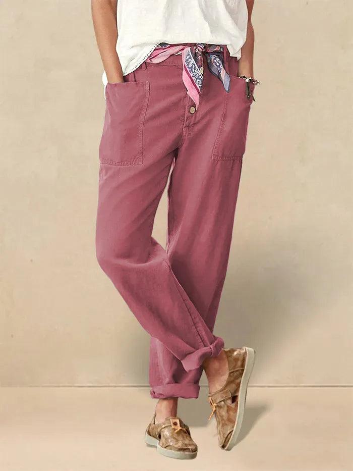 Alessia | Pantaloni in Lino con Chiusura a Bottone