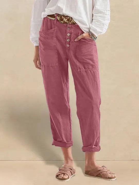 Alessia | Pantaloni in Lino con Chiusura a Bottone