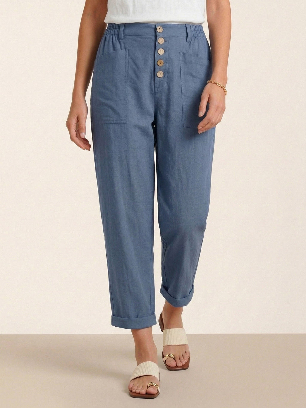 Alessia | Pantaloni in Lino con Chiusura a Bottone