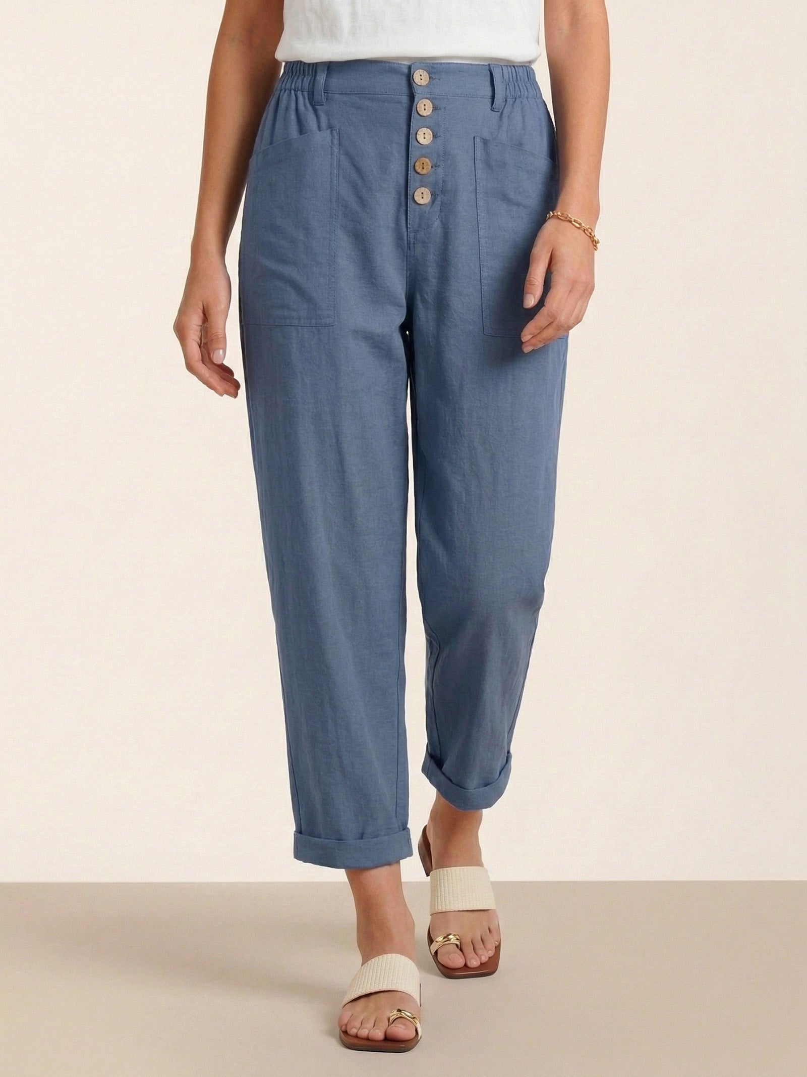 Alessia | Pantaloni in Lino con Chiusura a Bottone