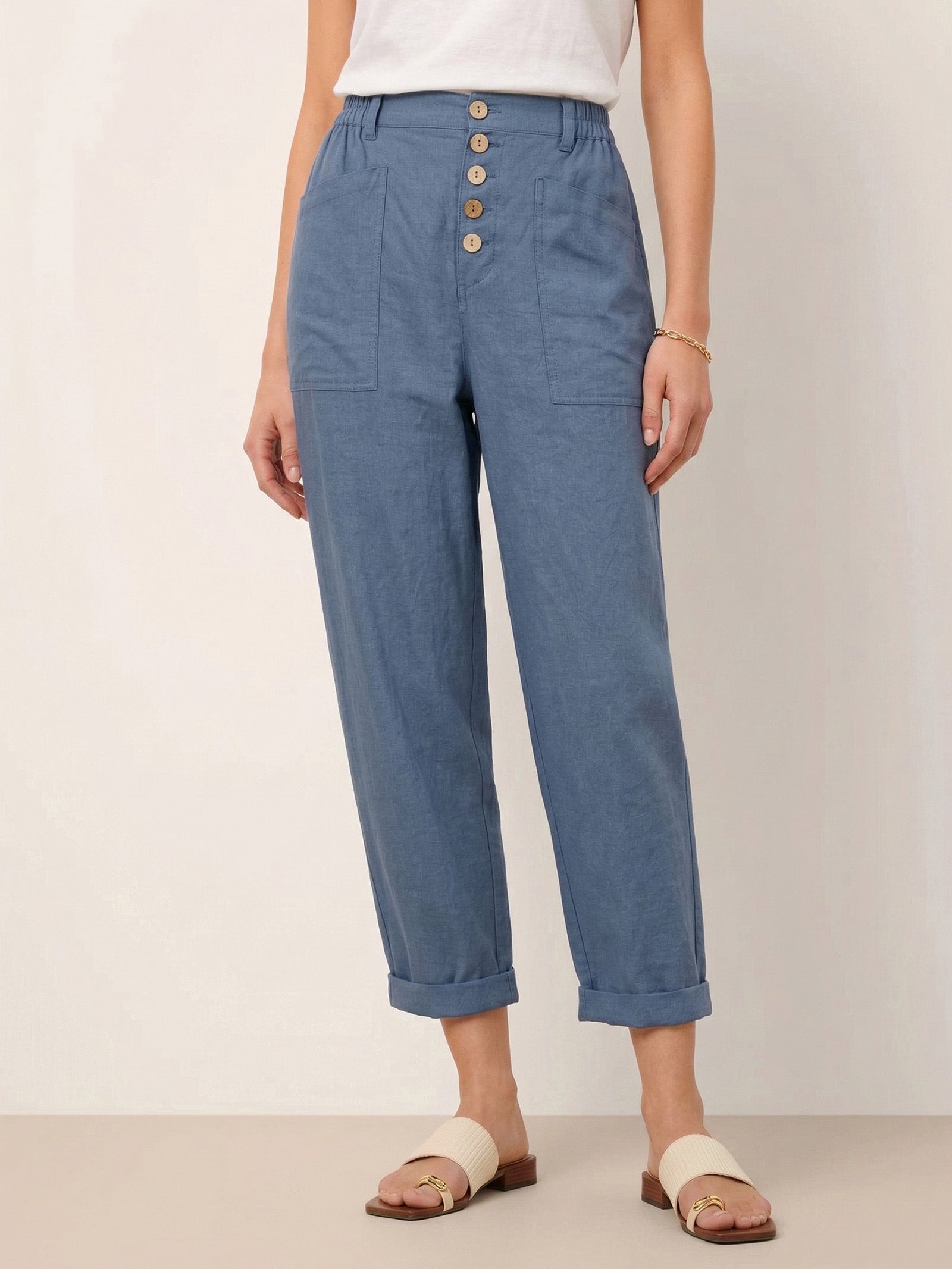 Elena | Pantaloni in Lino con Chiusura a Bottone