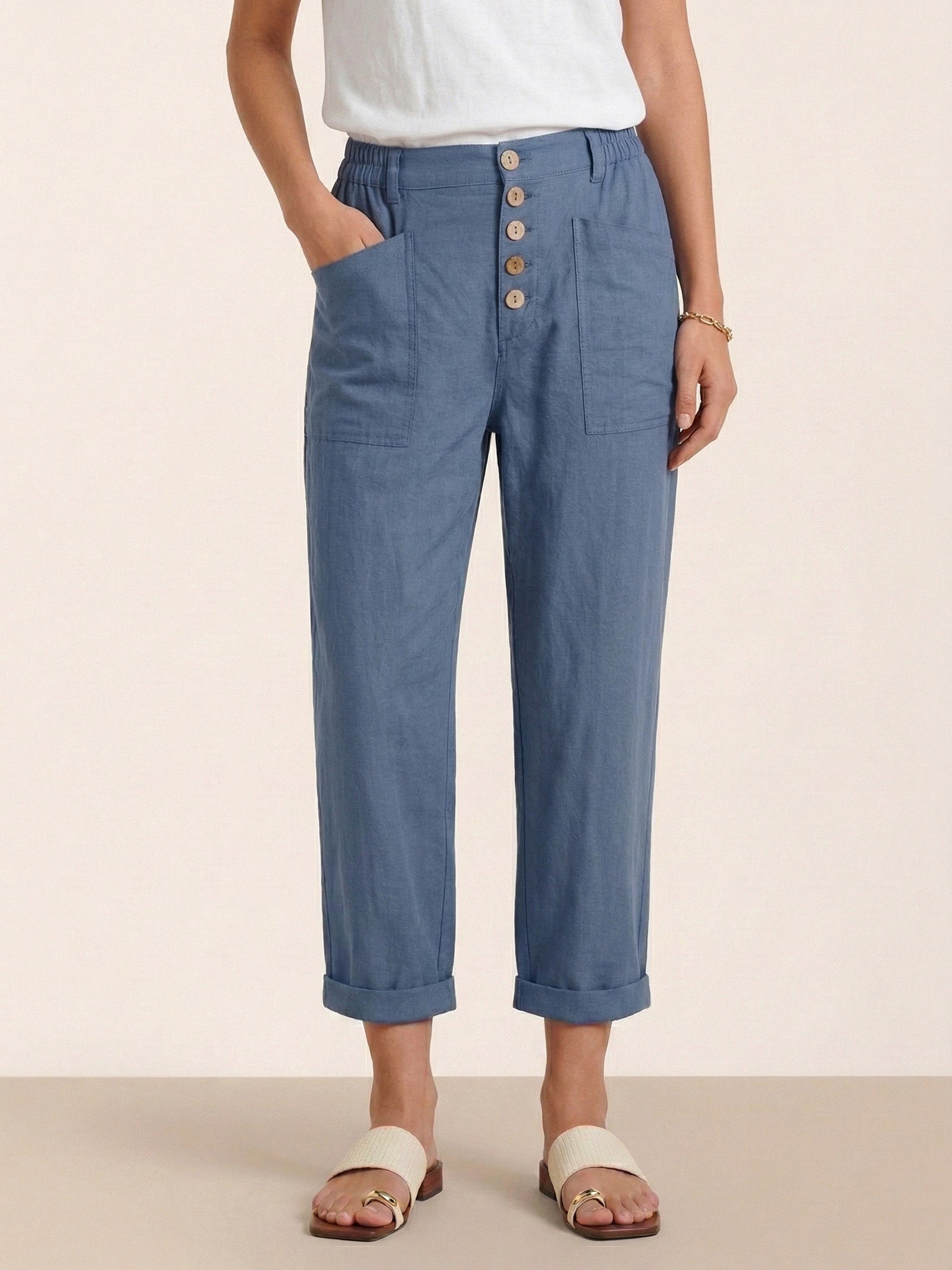 Alessia | Pantaloni in Lino con Chiusura a Bottone