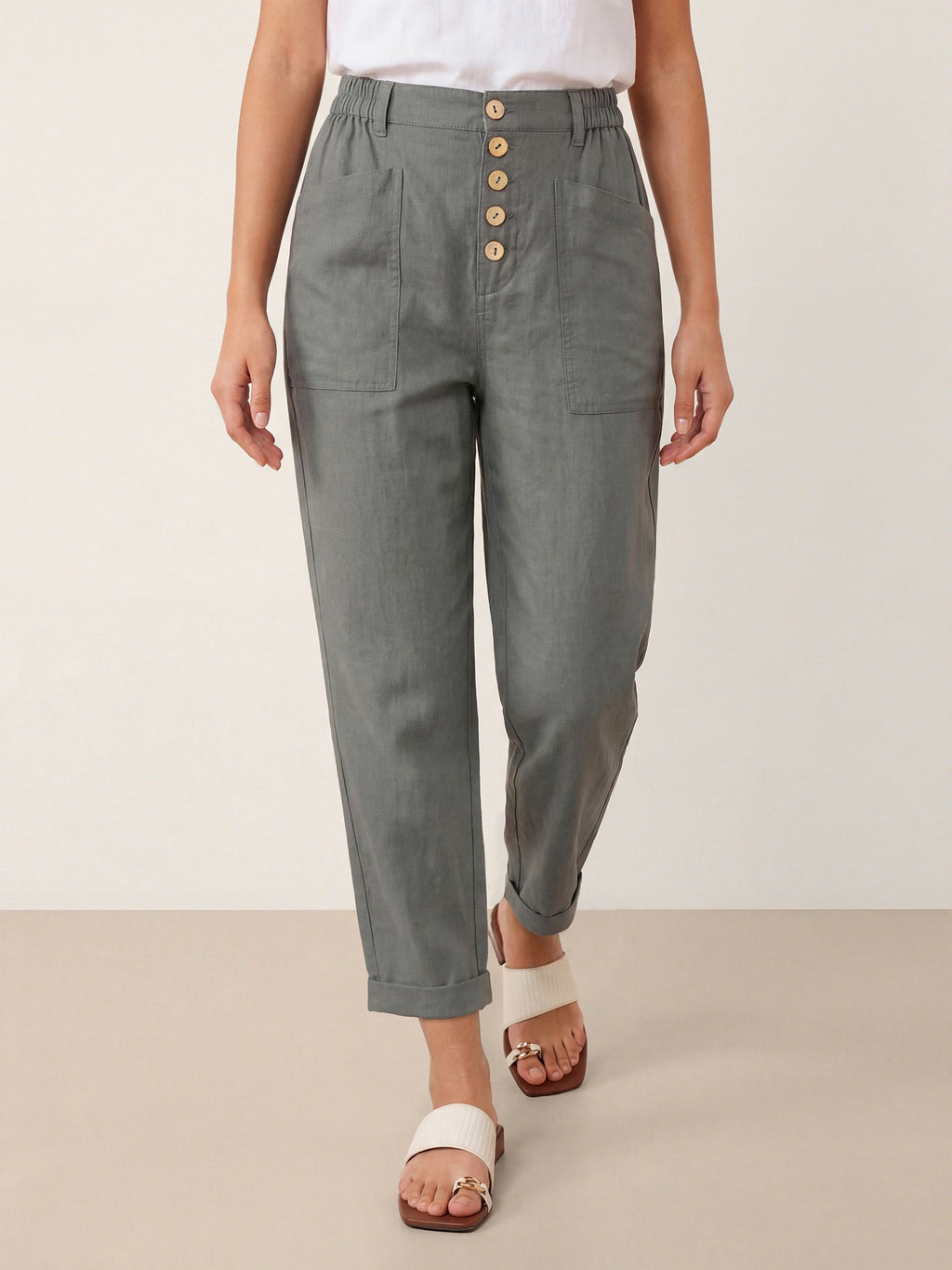 Alessia | Pantaloni in Lino con Chiusura a Bottone