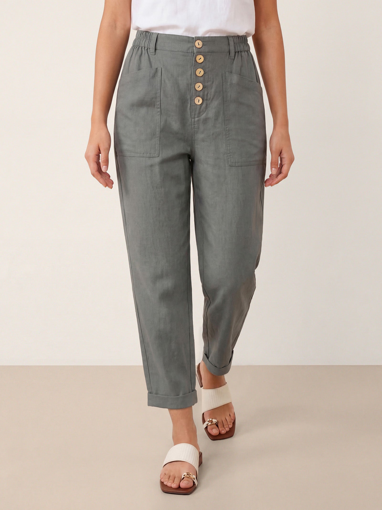 Alessia | Pantaloni in Lino con Chiusura a Bottone
