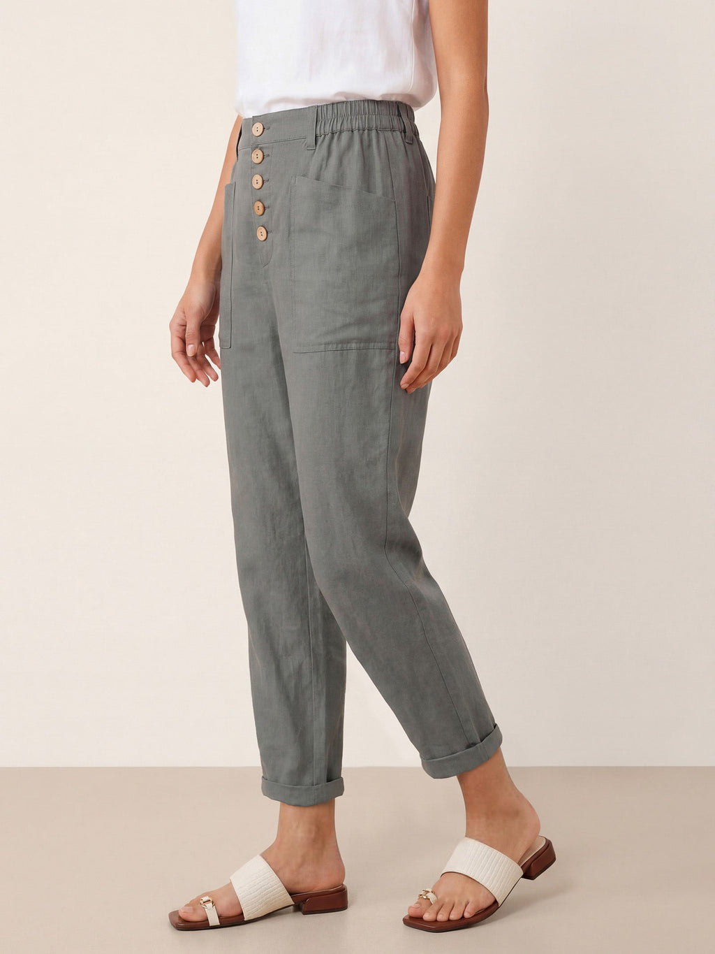 Alessia | Pantaloni in Lino con Chiusura a Bottone