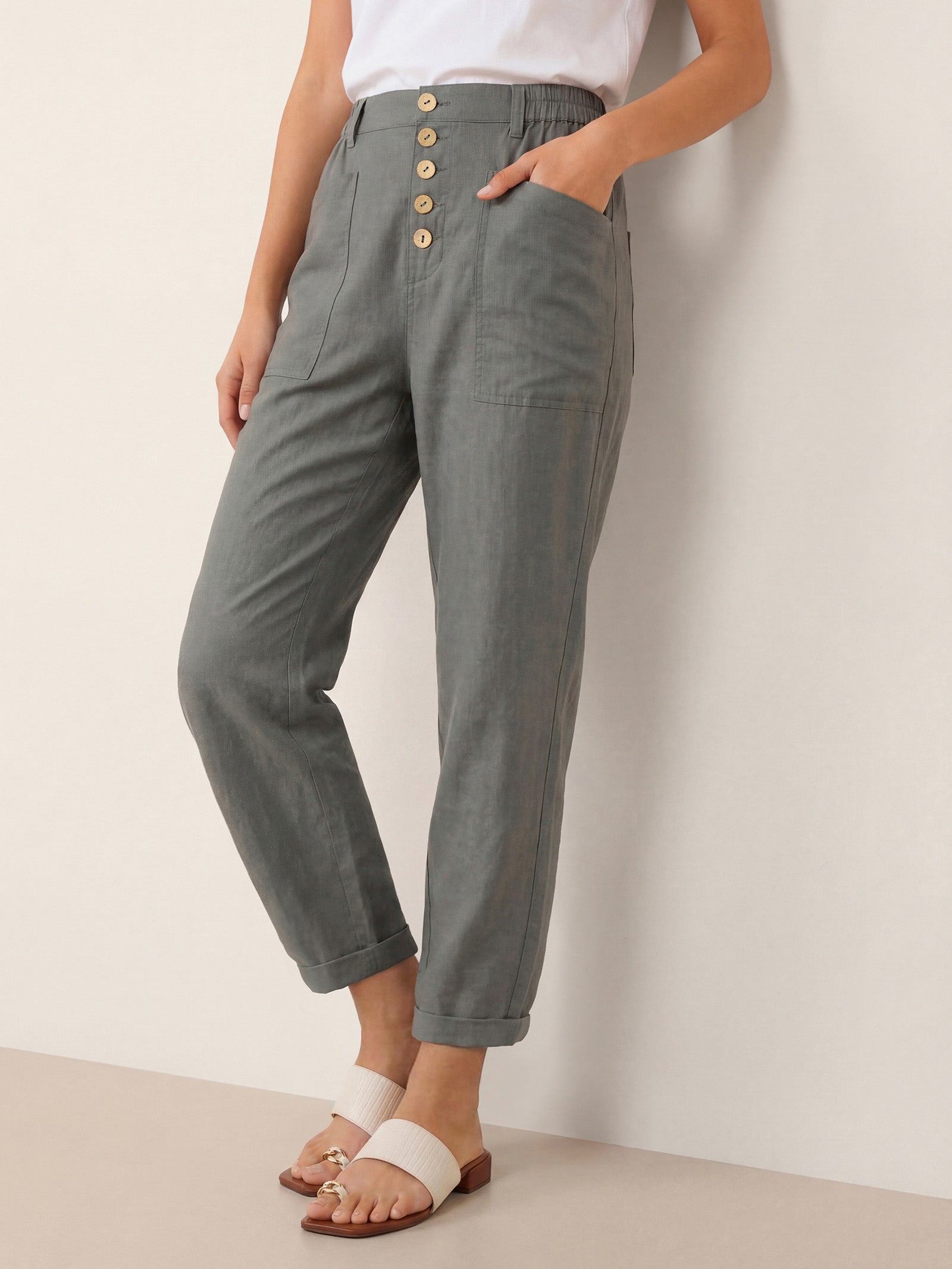 Alessia | Pantaloni in Lino con Chiusura a Bottone