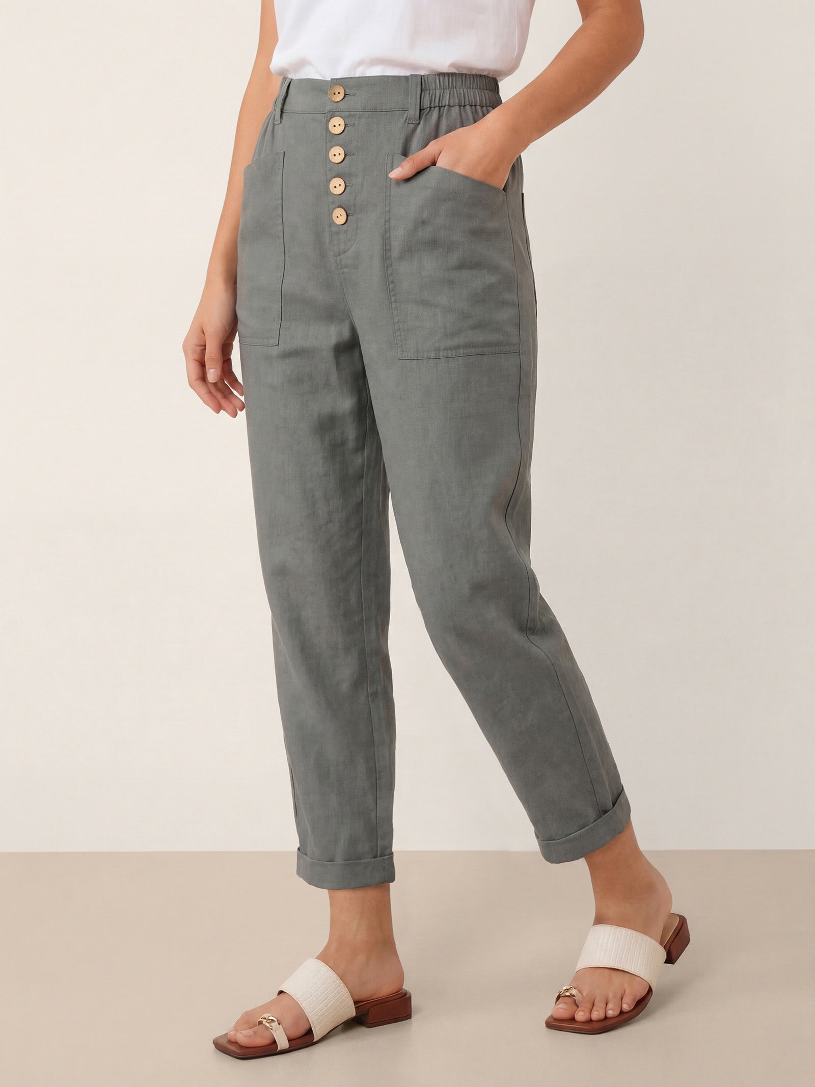 Alessia | Pantaloni in Lino con Chiusura a Bottone