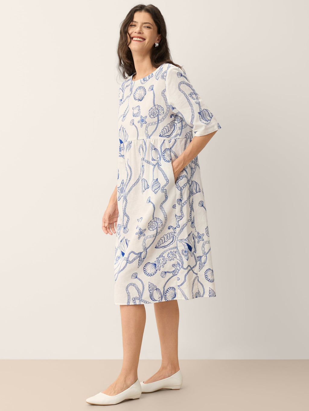 Delphina | Abito Midi Babydoll in Lino Floreale