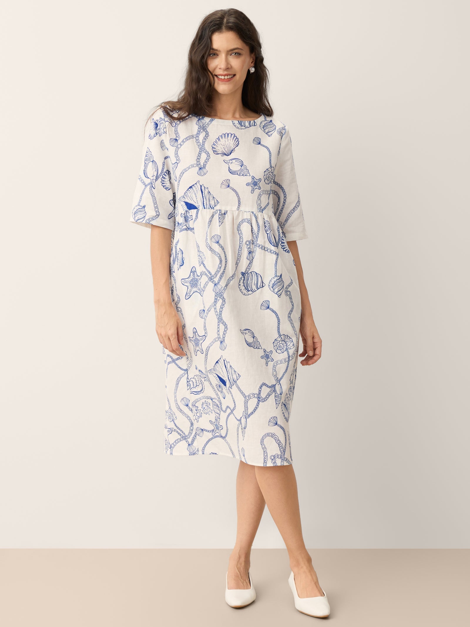 Delphina | Abito Midi Babydoll in Lino Floreale