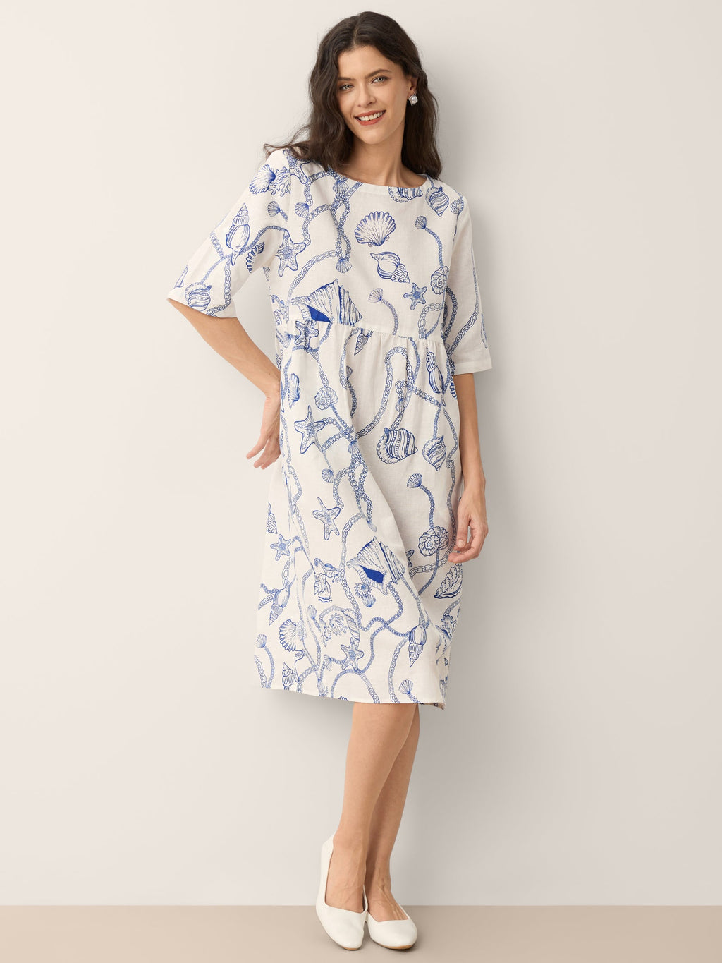 Delphina | Abito Midi Babydoll in Lino Floreale