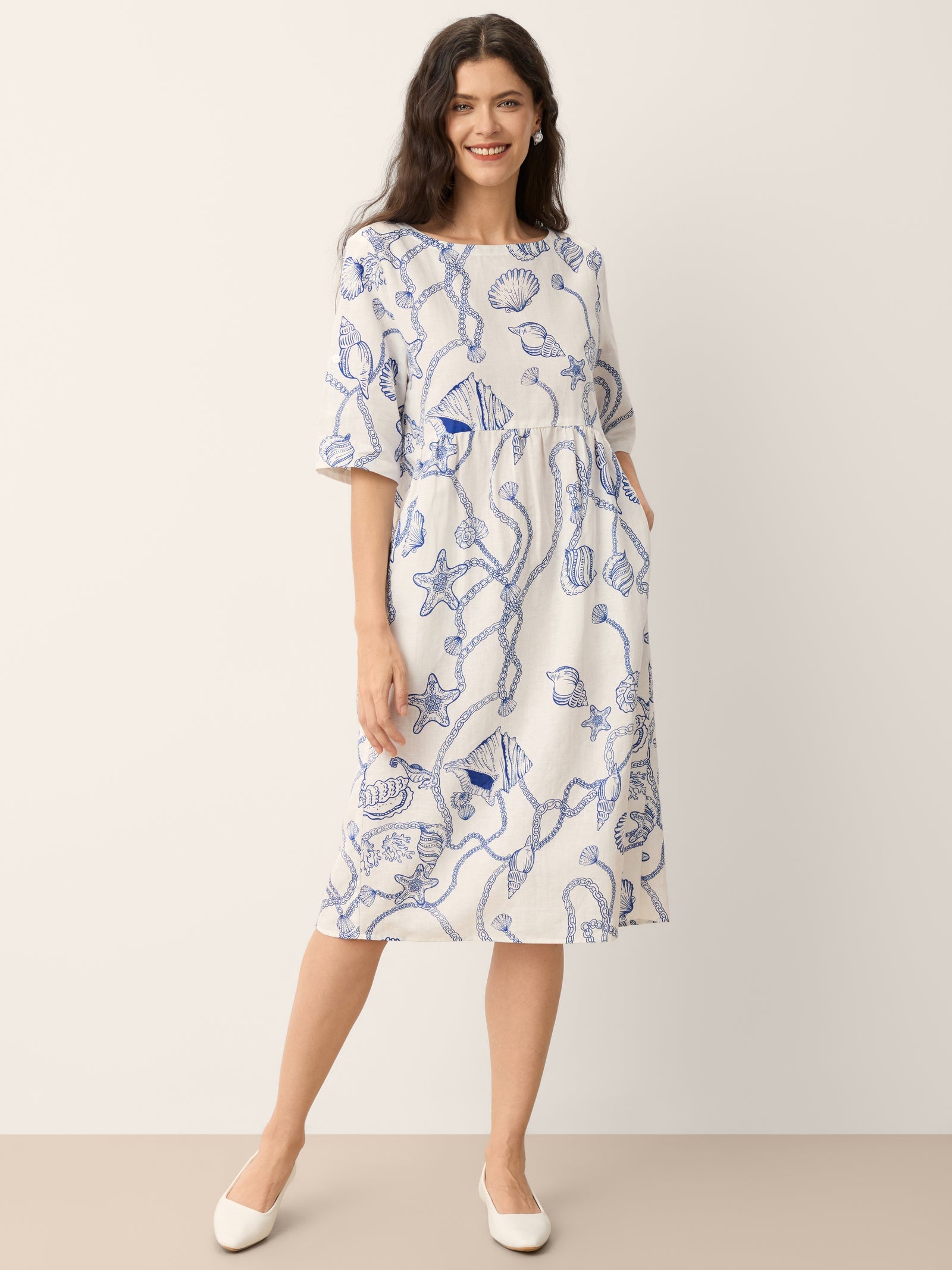 Delphina | Abito Midi Babydoll in Lino Floreale