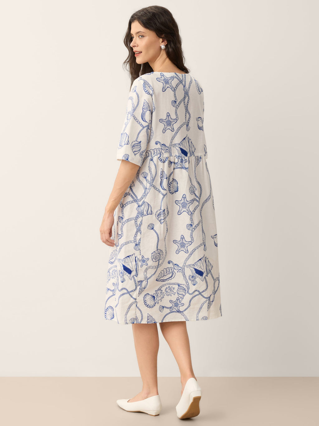 Delphina | Abito Midi Babydoll in Lino Floreale