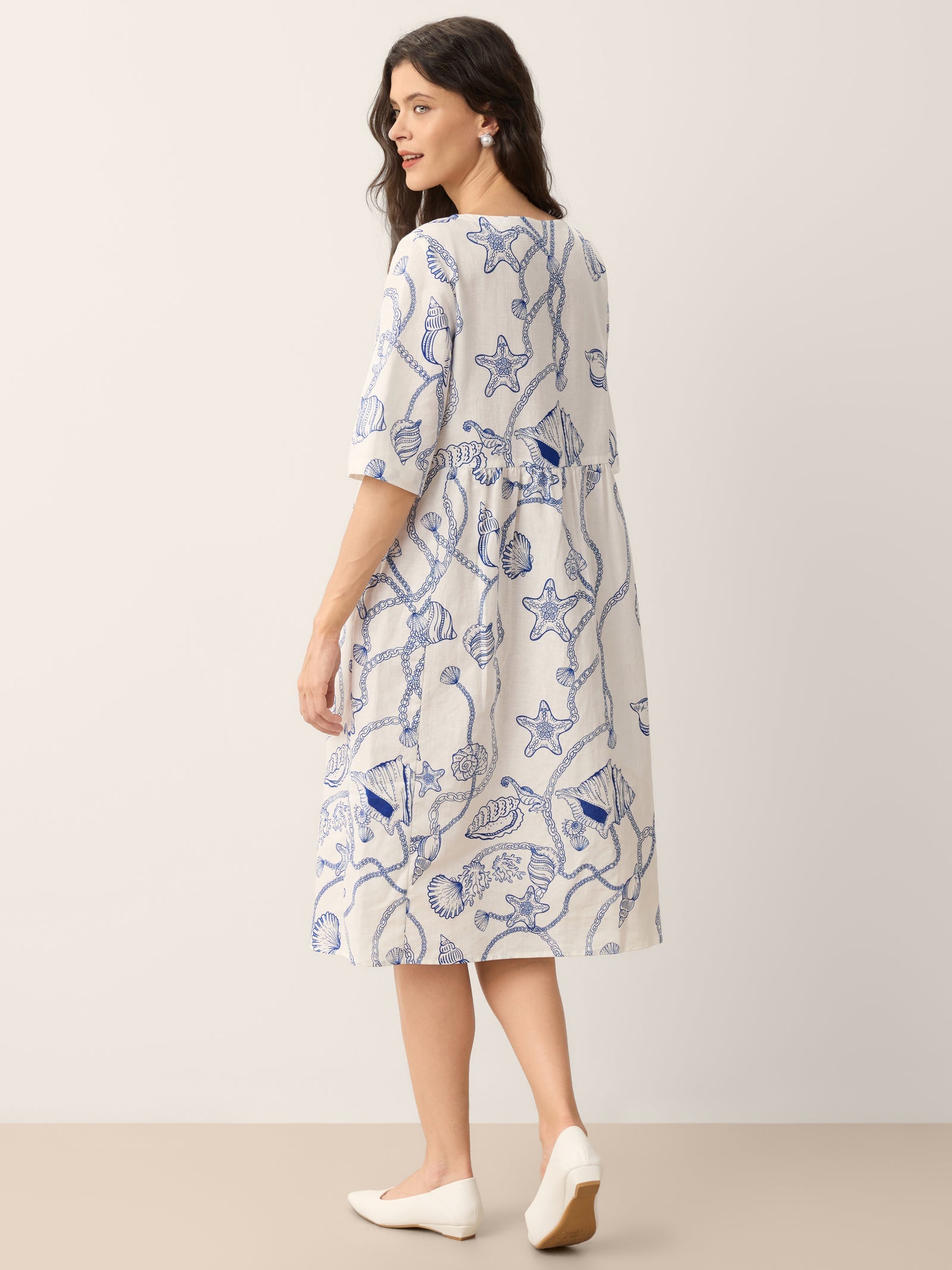 Delphina | Abito Midi Babydoll in Lino Floreale