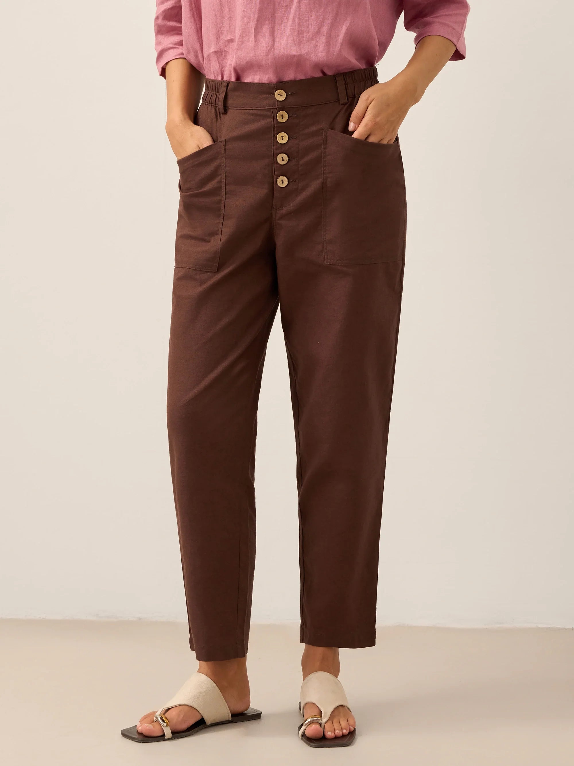 Alessia | Pantaloni in Lino con Chiusura a Bottone