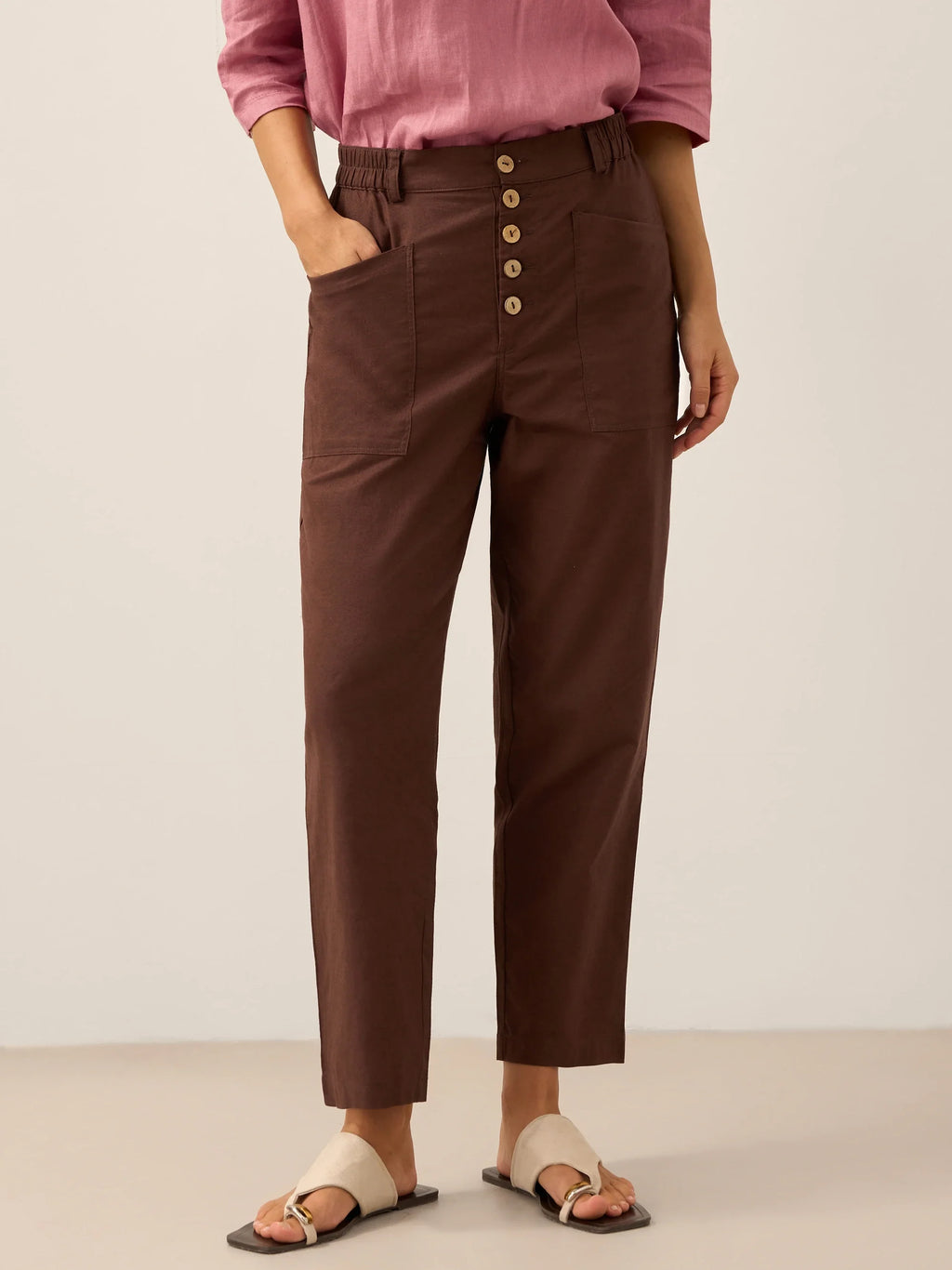 Elena | Pantaloni in Lino con Chiusura a Bottone