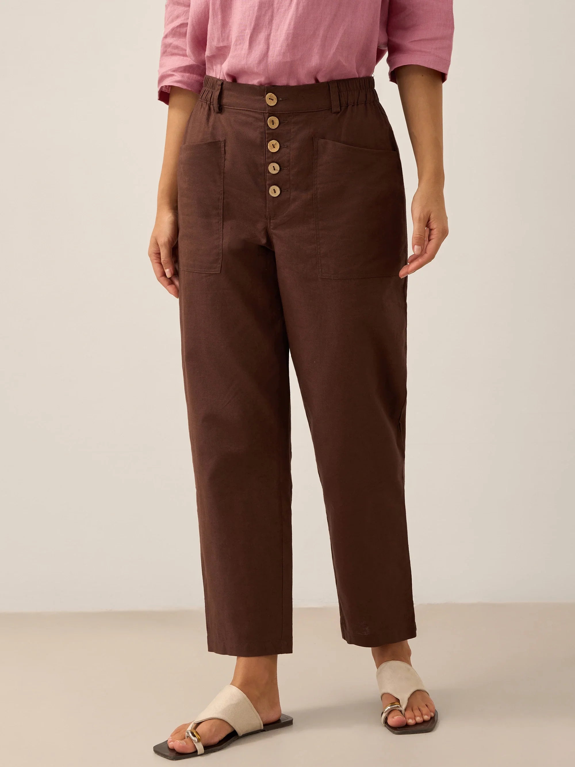Alessia | Pantaloni in Lino con Chiusura a Bottone