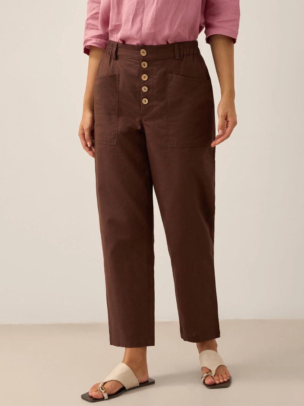 Elena | Pantaloni in Lino con Chiusura a Bottone