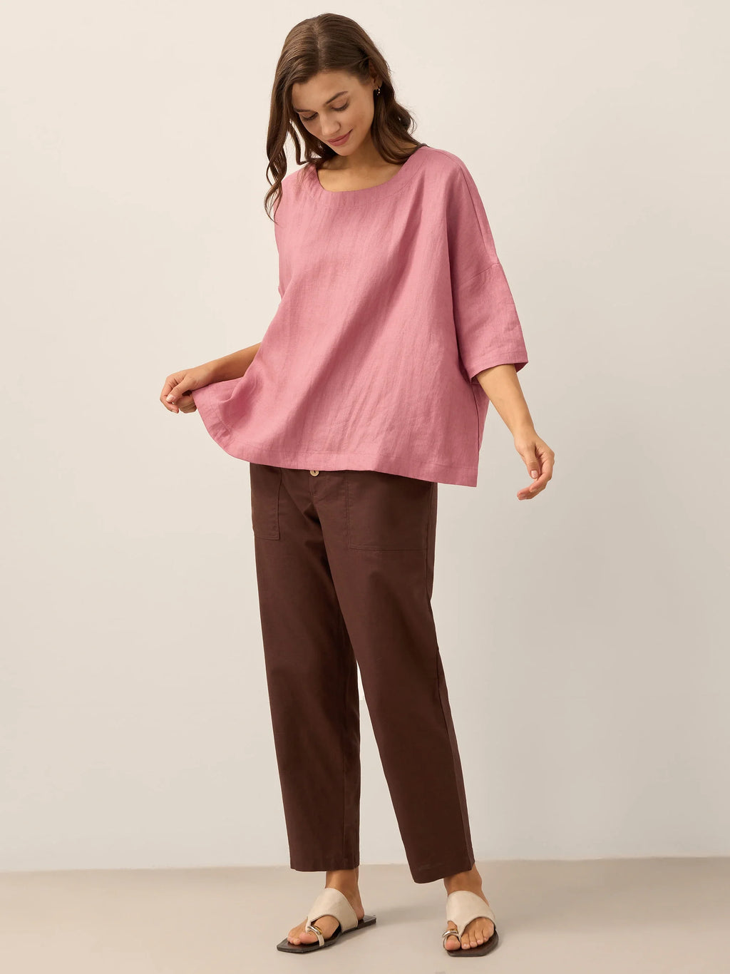 Alessia | Pantaloni in Lino con Chiusura a Bottone