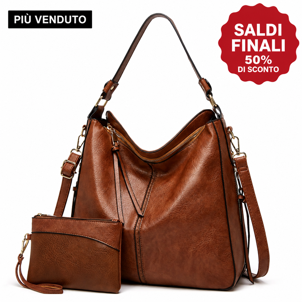 Borsa Hobo di Lusso Antifurto in Pelle + Pochette in Omaggio