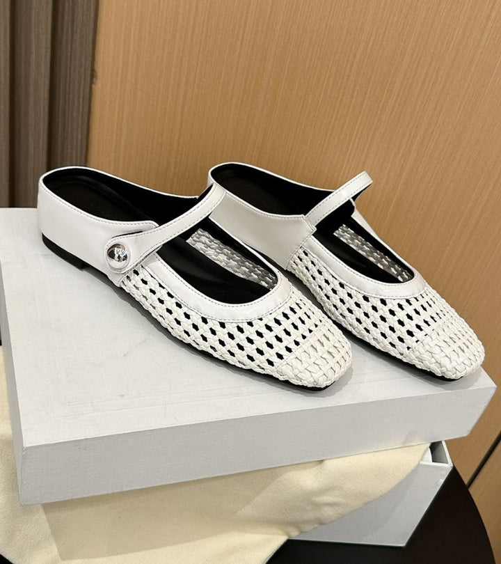 Mary-Jane mules intrecciate bianco sporco