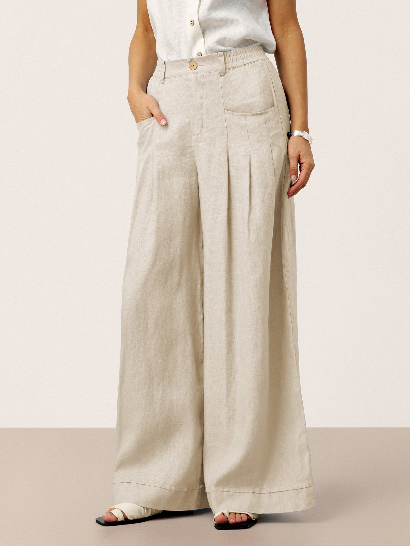 Beatrice | Pantaloni Rilassati in Lino con Pieghe Scolpite