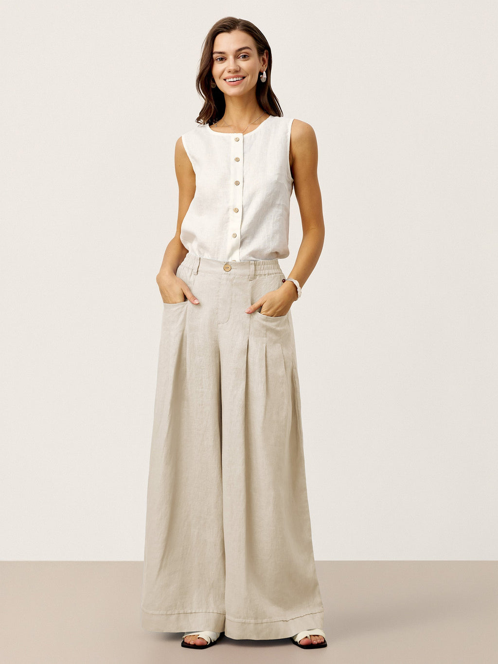 Beatrice | Pantaloni Rilassati in Lino con Pieghe Scolpite