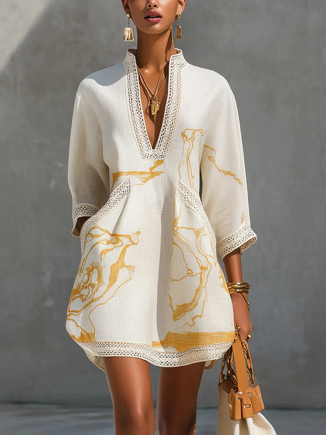 Abito corto bianco con pizzo crochet