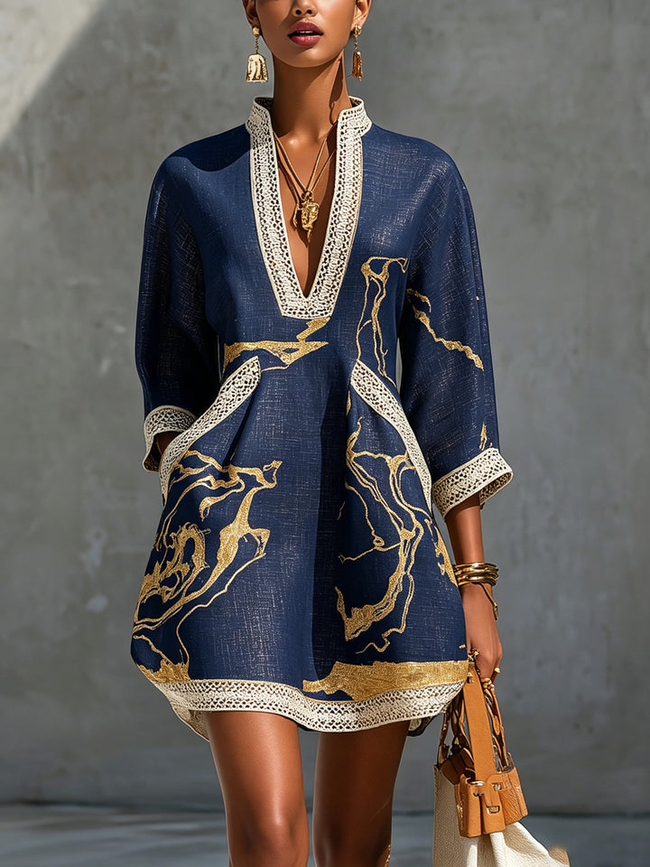 Abito corto blu scuro effetto marmo