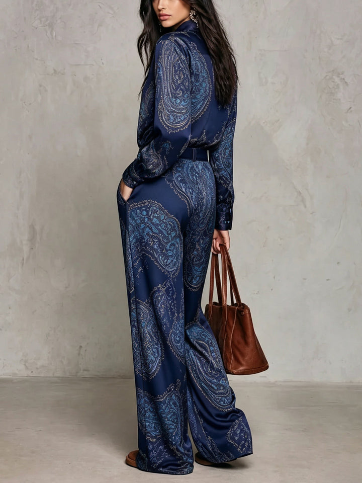 Marcella | Completo Camicia e Pantaloni in Raso con Stampa Paisley
