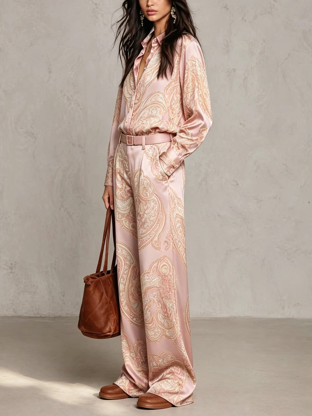 Marcella | Completo Camicia e Pantaloni in Raso con Stampa Paisley