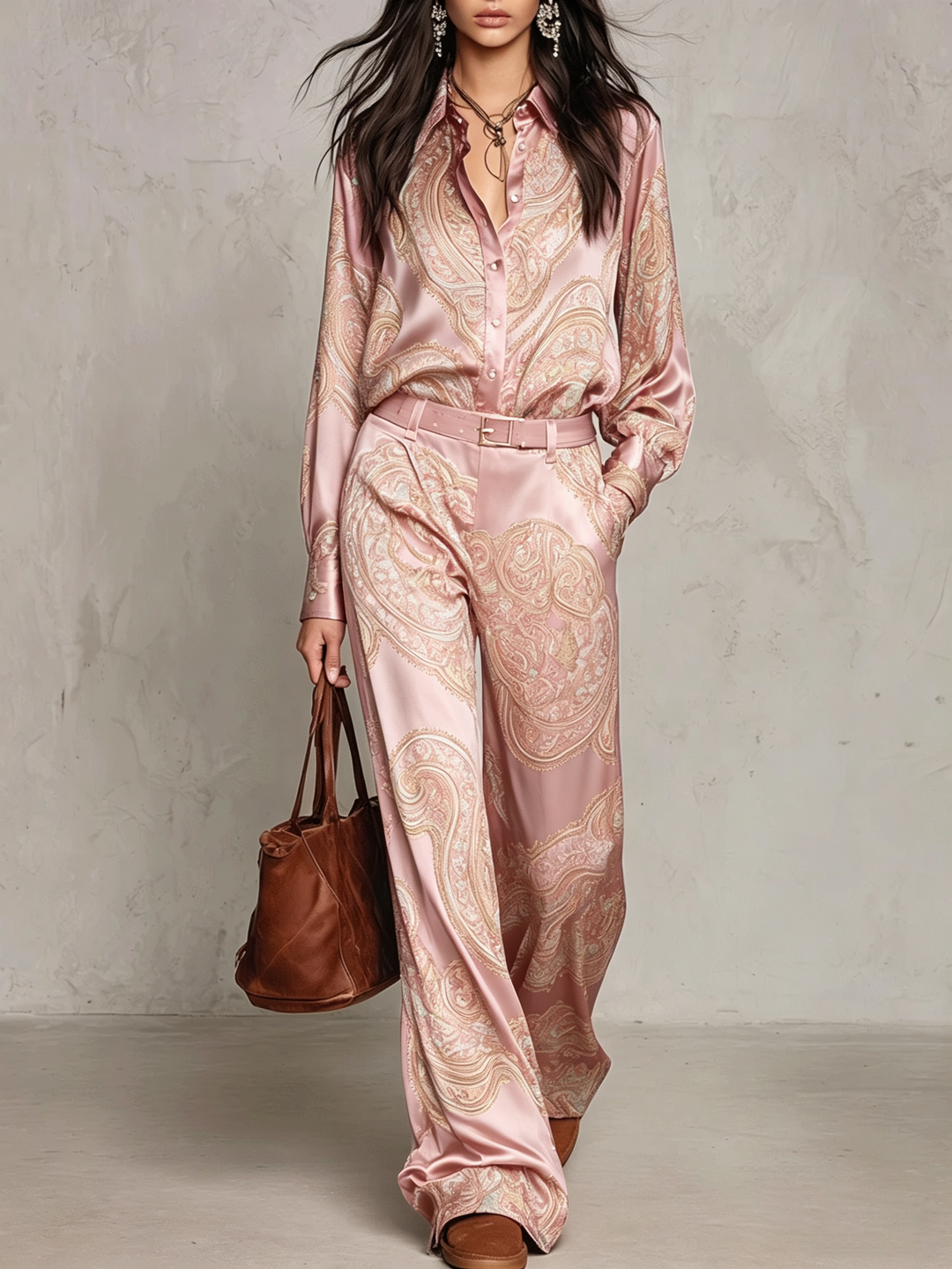 Marcella | Completo Camicia e Pantaloni in Raso con Stampa Paisley