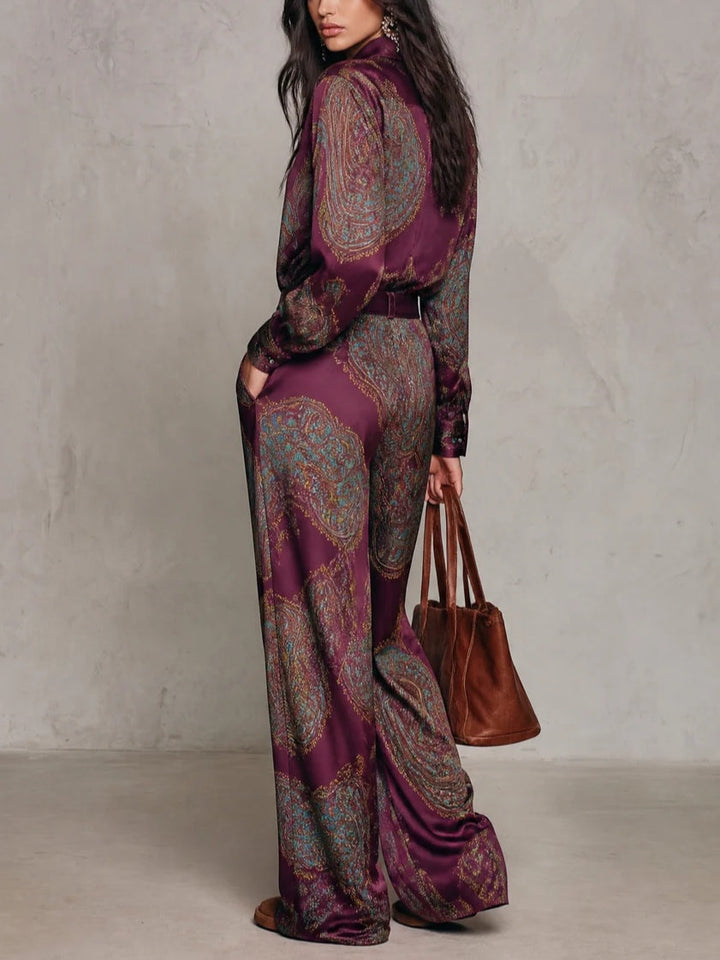 Marcella | Completo Camicia e Pantaloni in Raso con Stampa Paisley