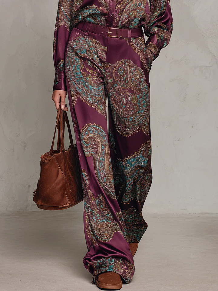 Marcella | Completo Camicia e Pantaloni in Raso con Stampa Paisley