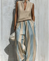 Alba | Completo Top Smanicato e Pantalone a Righe