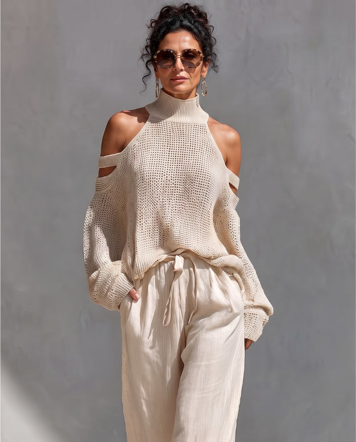 Alessia completo due pezzi in maglia leggera, look completo — Beige