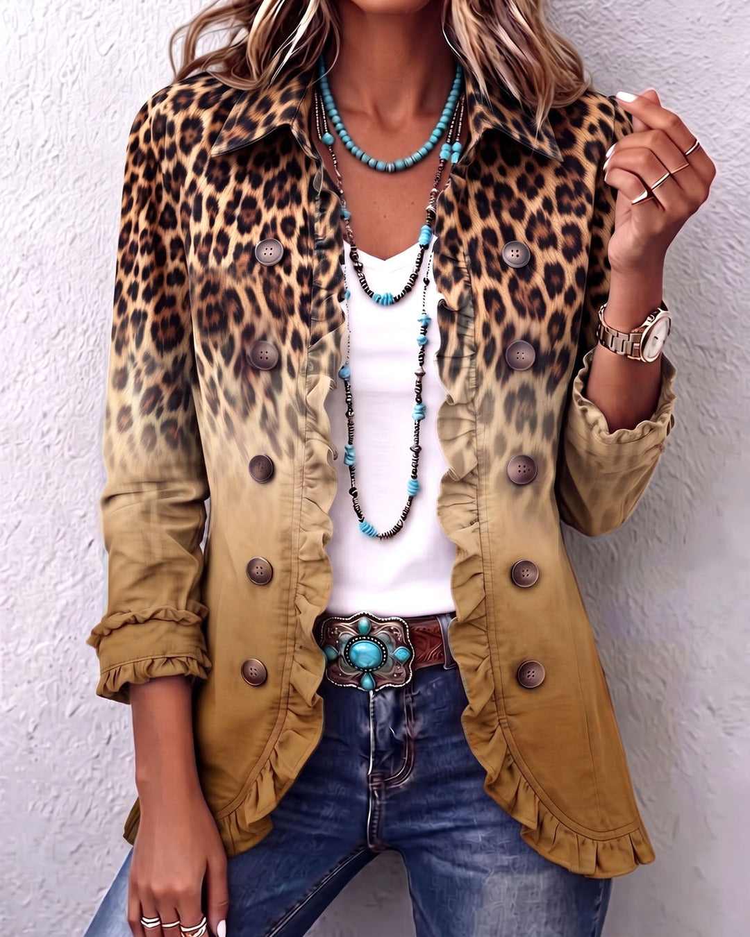 Giacca blazer sfumata leopardo colore ocra