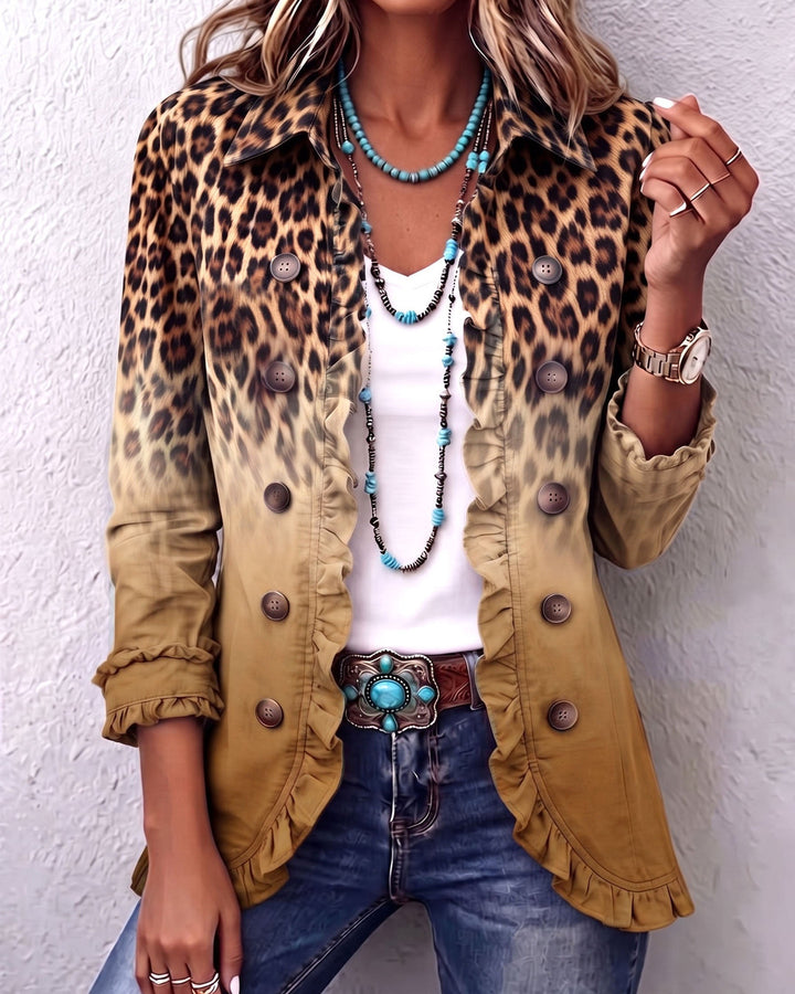 Giacca blazer sfumata leopardo colore ocra