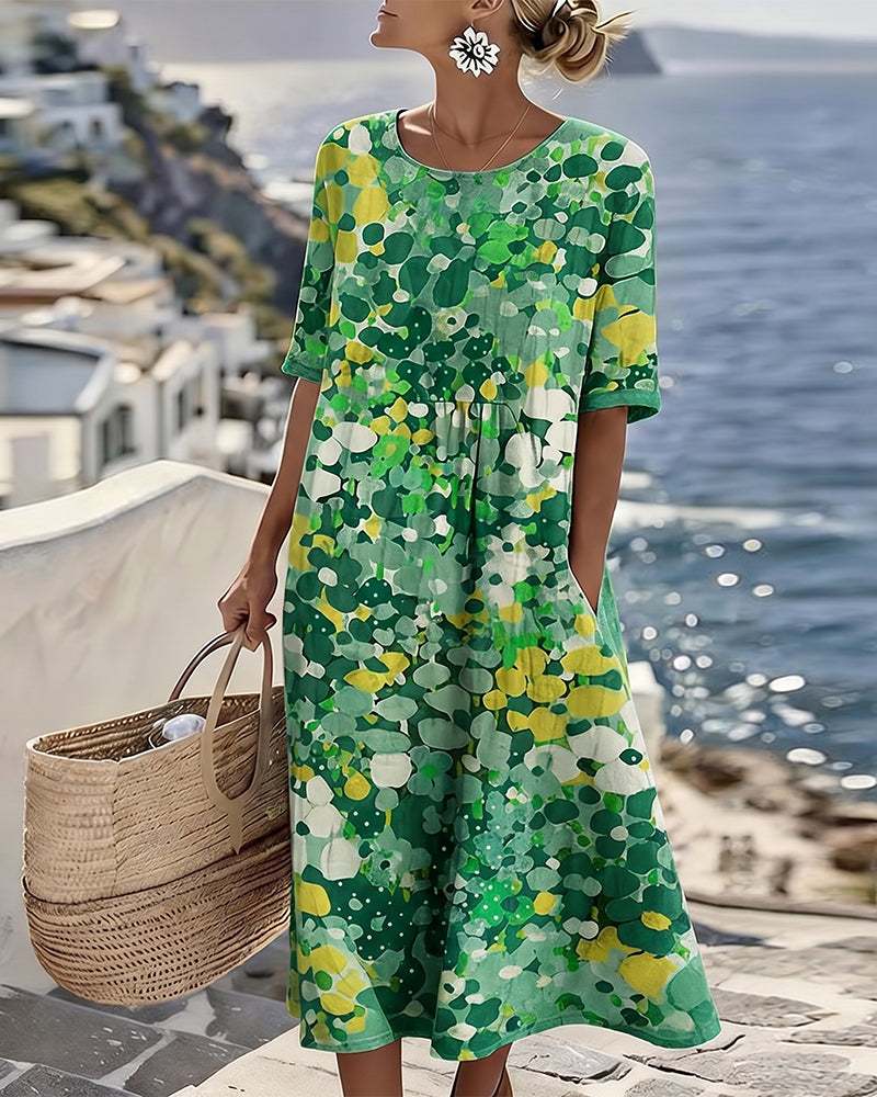Cecilia | Abito Midi Fluido a Fiori con Tasche