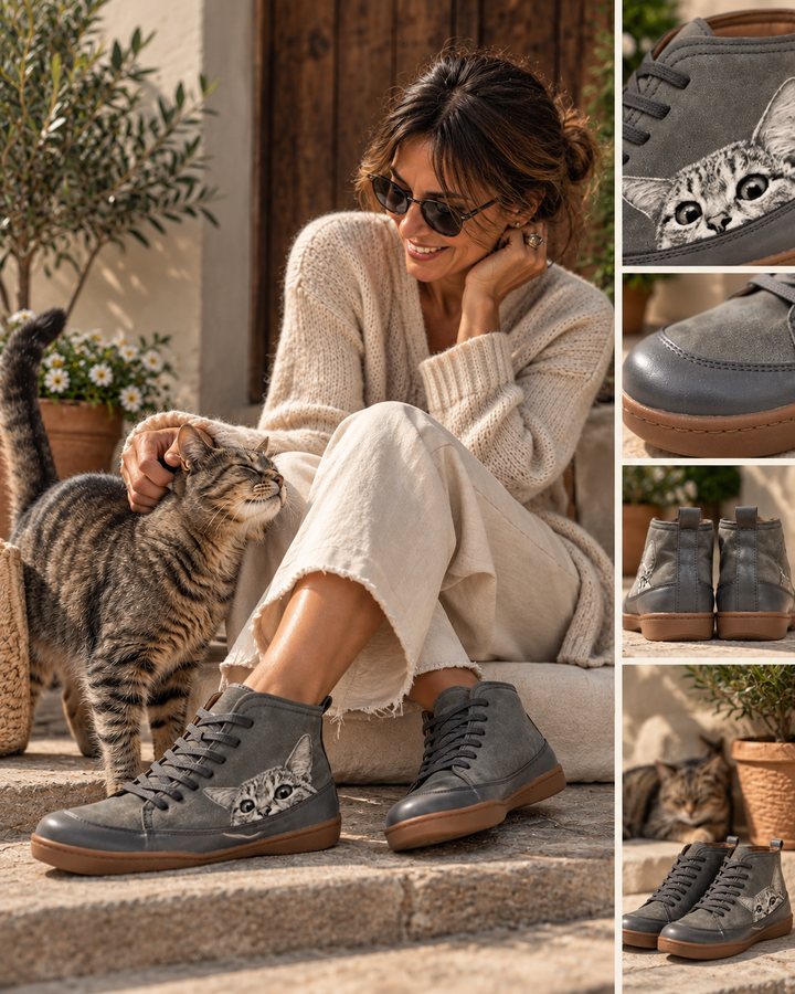 Mina | Sneakers Alte Impermeabili con Stampa Gatto