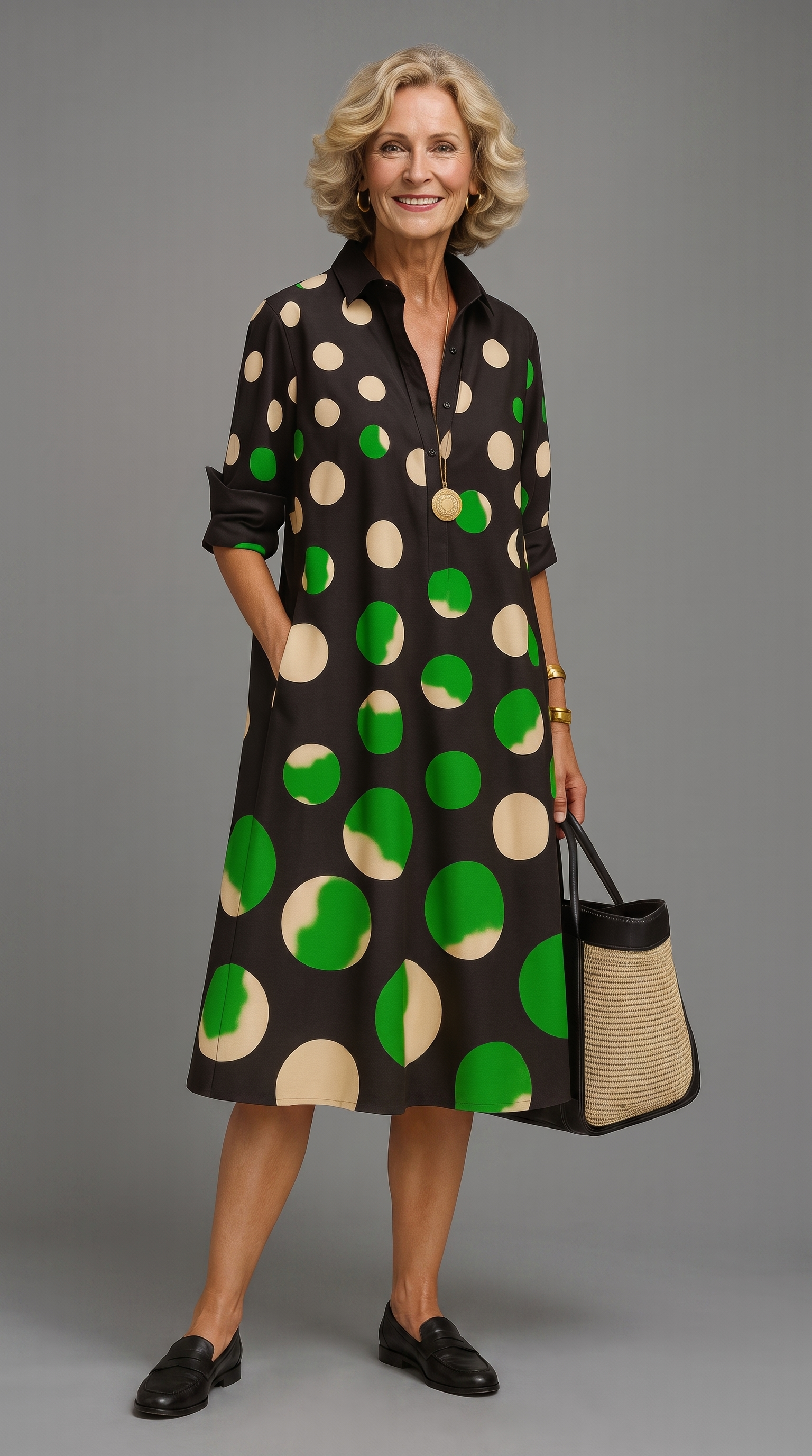 Naomi - abito camicia a pois, indossato