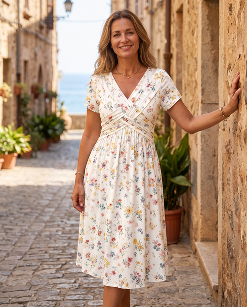 Abito a Fiori con Scollo a V - lifestyle