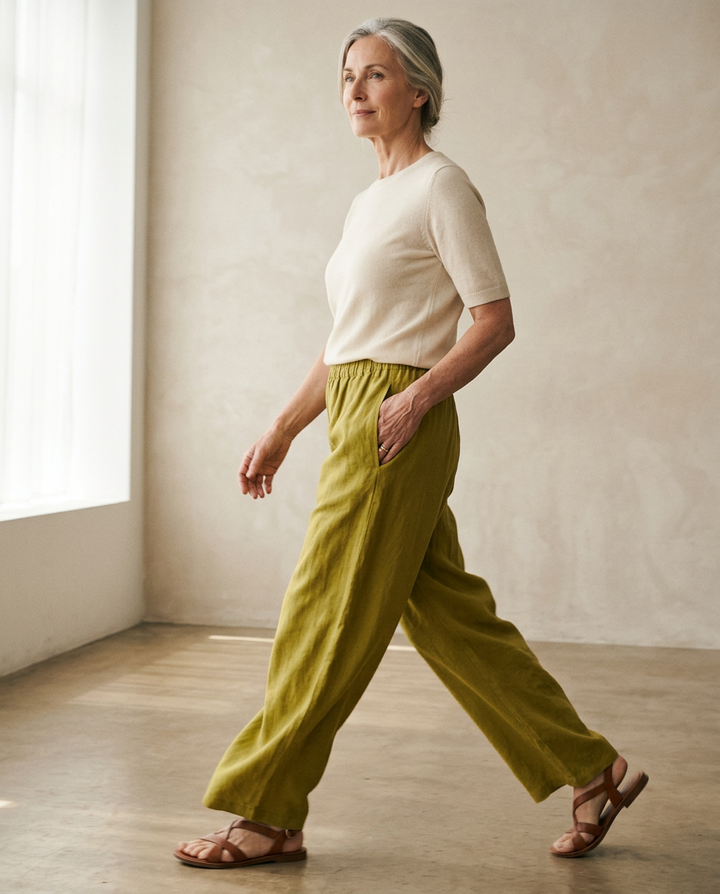 Fiorvera - Pantaloni Fluidi in Cotone e Lino - movimento