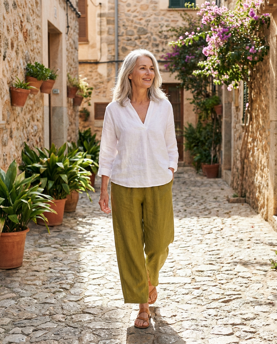 Fiorvera - Pantaloni Fluidi in Cotone e Lino - lifestyle