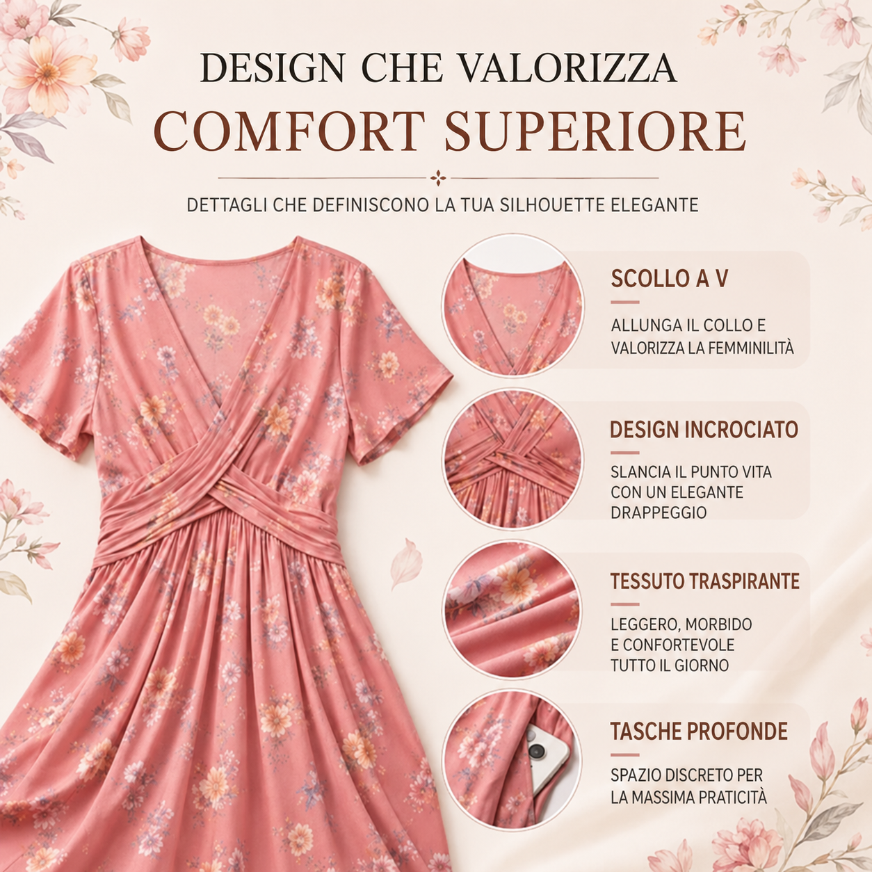 Abito a Fiori con Scollo a V