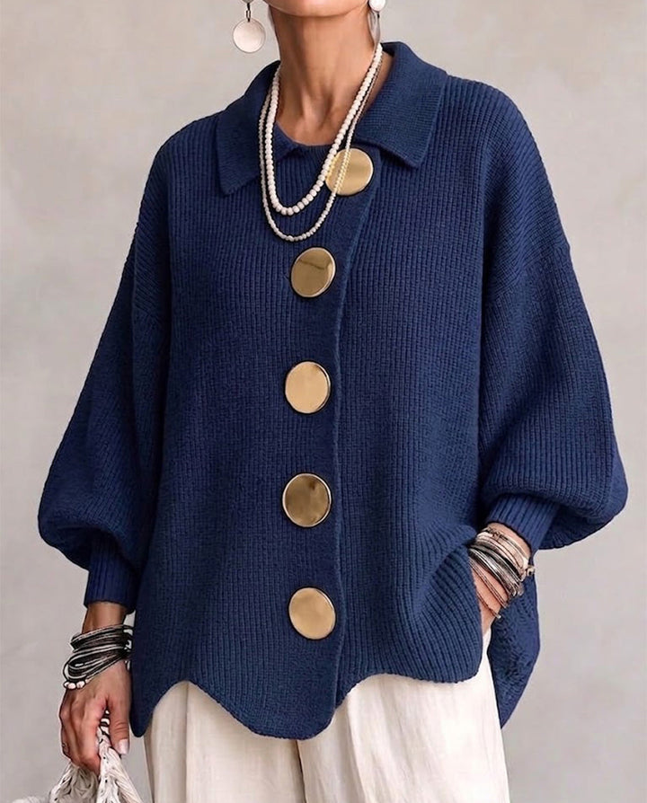 Isadora cardigan oversize blu notte con bottoni dorati