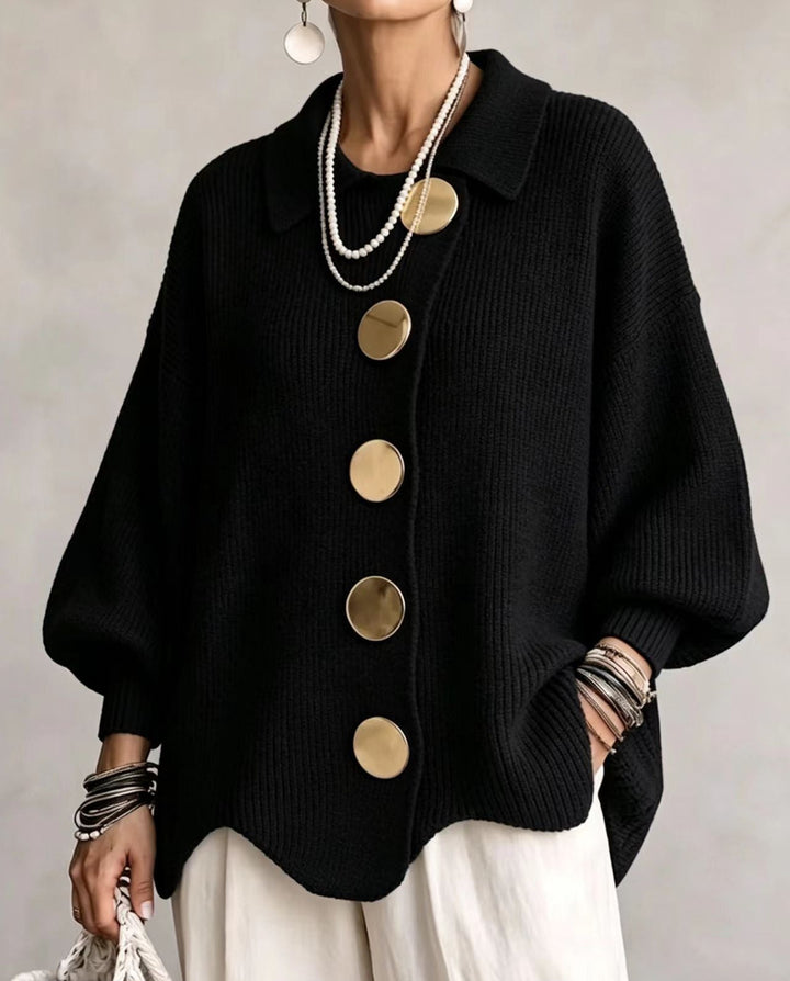 Isadora cardigan oversize nero con bottoni dorati