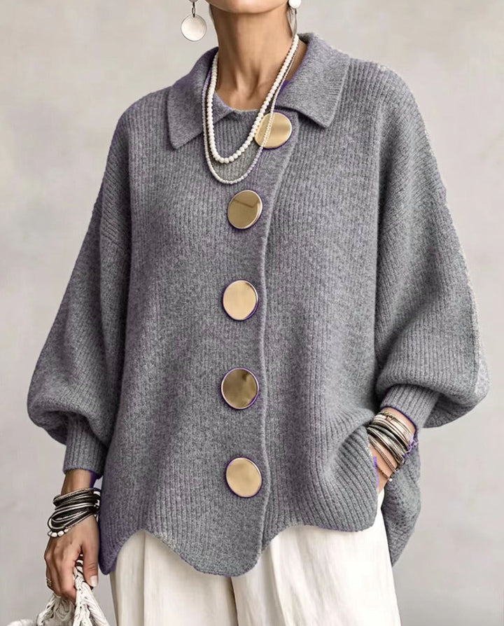 Isadora cardigan oversize grigio con bottoni dorati