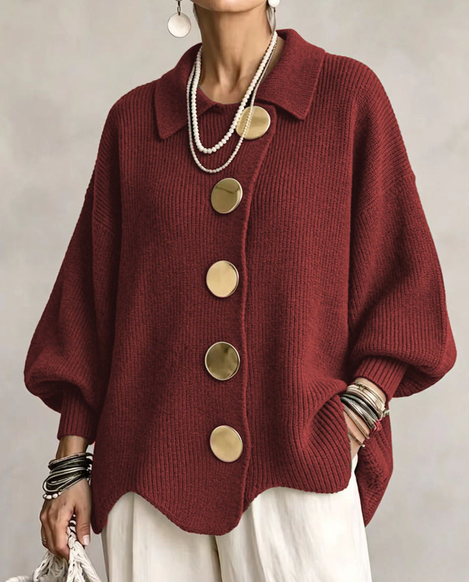 Isadora cardigan oversize rosso con bottoni dorati
